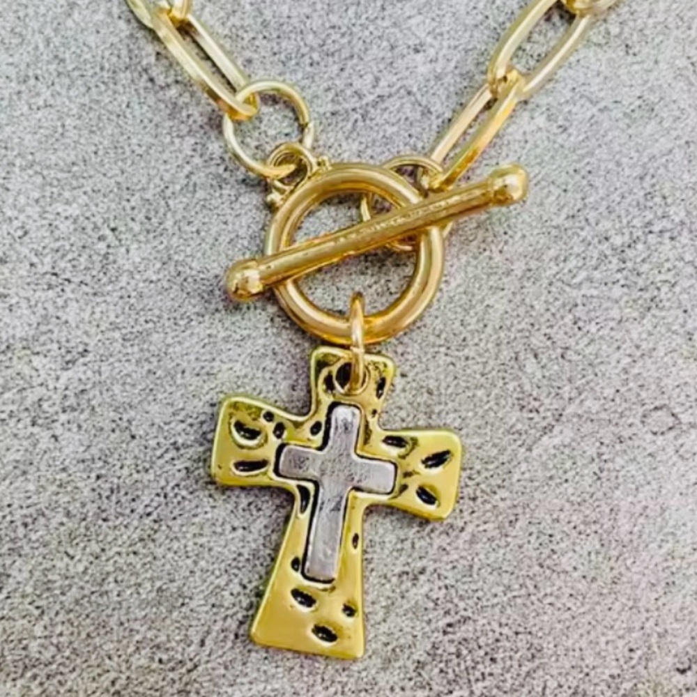 Cross Pendant Necklace Gold with Silver Cross Pendant Necklace-NWT